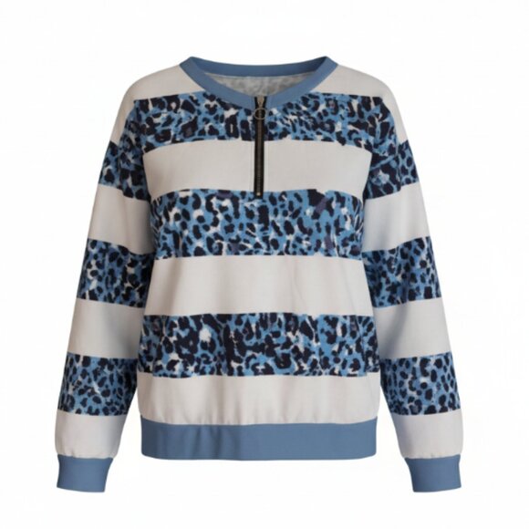 unbranded Tops - Long Sleeve T-shirt Sz L NEW Crew Neck Casual Blouse 1/4 zip blue/white Women